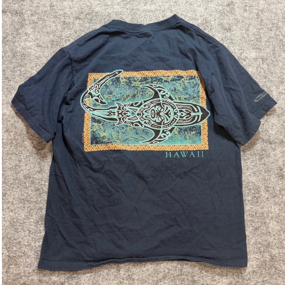 Y2K Crazy Shirts Hawaii Tribal Shark Graphic T-Shirt Navy Blue Mens Size S
